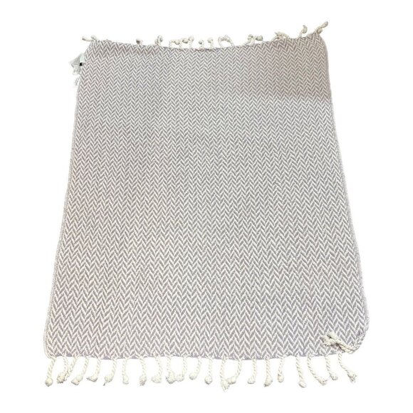 Modern Threads Tassel Throw Blanket Set Of 2 Purple Chevron Lilac 100% Cotton - Picture 2 of 7